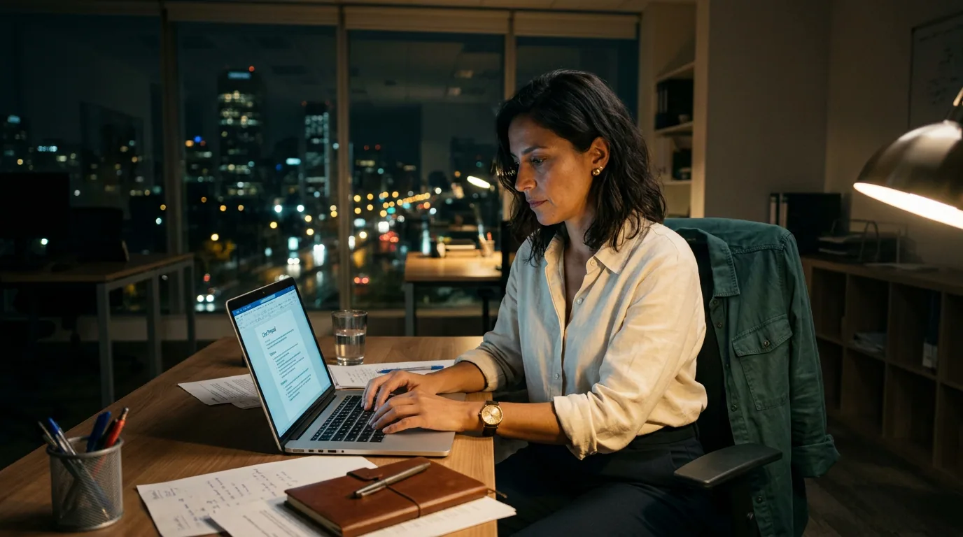 Late-night focused work for a consultancy owner