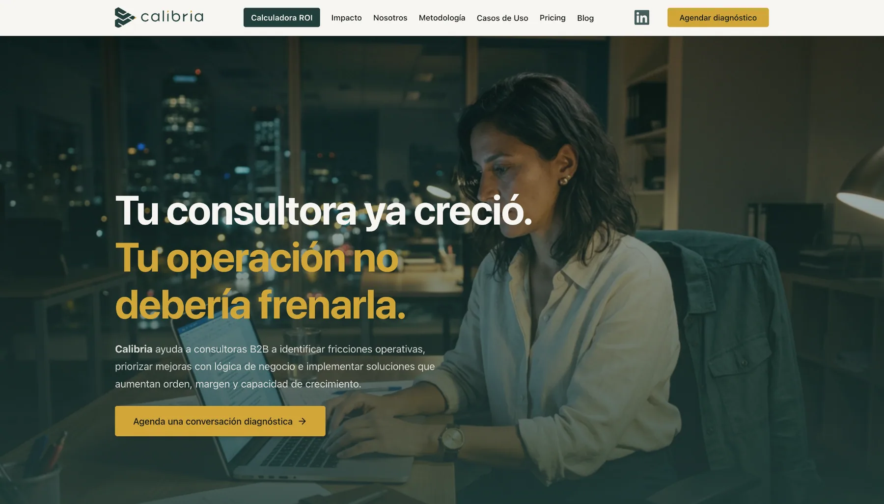 Calibria website showing its new identity in use